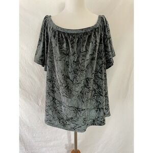 Knox Rose Top Womens XL Extra Large Off Shoulder Gray Stretch Crushed Velvet